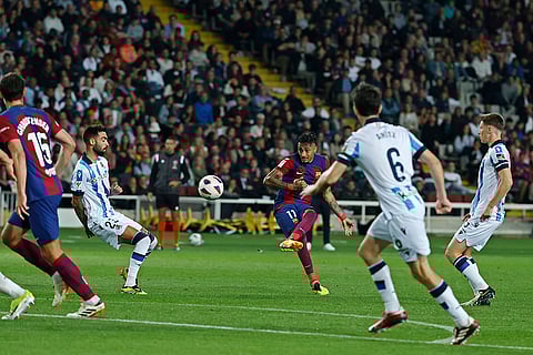 Raphinha shoots on goal